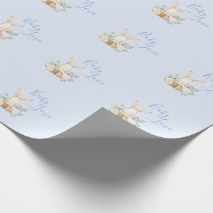 Papel De Regalo Bebé Bunny Boy Blue Script Cubo Baby Shower 
