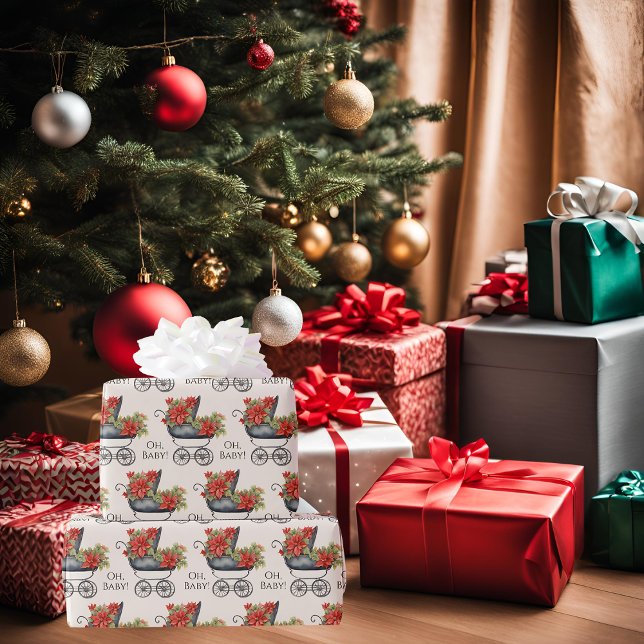 Papel De Regalo Bebé Carrito Poinsettia Oh Navidades bebés (Subido por el creador)