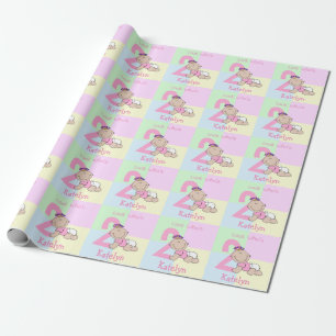 Papel De Regalo Bebé Cartoon Lindo Cumpleaños 2 Años Rosa