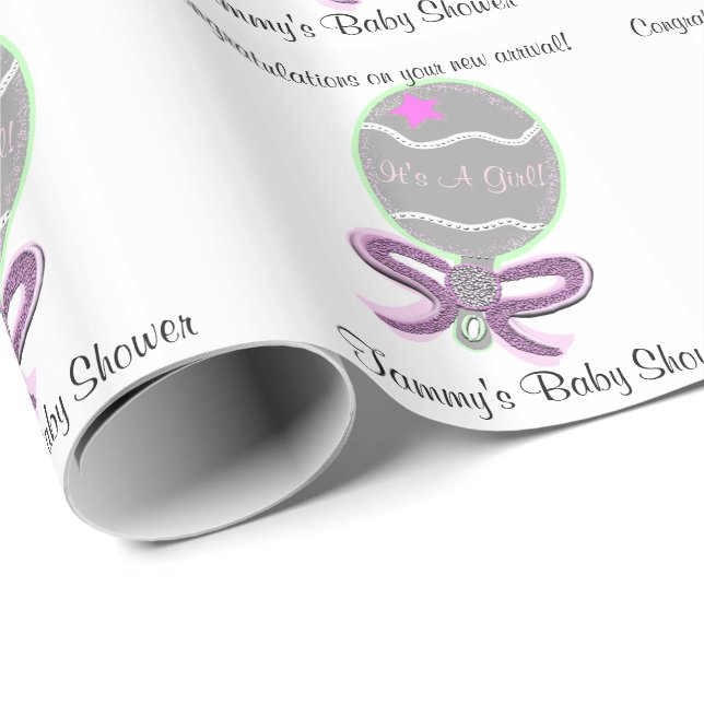 Papel De Regalo Bebé Chica Ducha Bebé Rosa (Esquina del rollo)