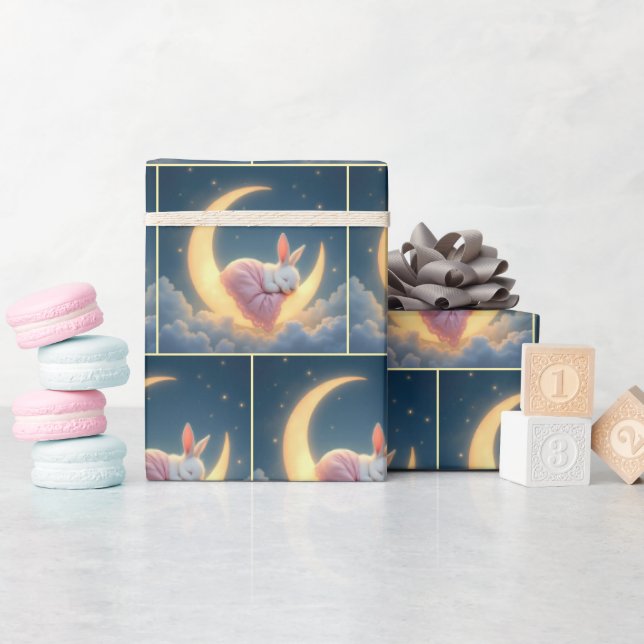 Papel De Regalo Bebé Conejo Durmiendo En Crescent Moon (Baby Shower)