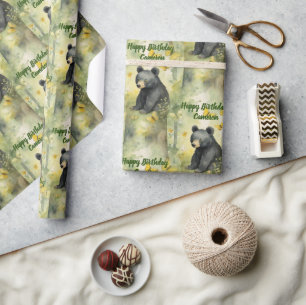 Papel De Regalo Bebé Cute Oso Nacimiento Neutral Personalizado