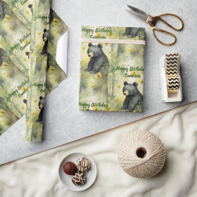 Papel De Regalo Bebé Cute Oso Nacimiento Neutral Personalizado (Artesanía)