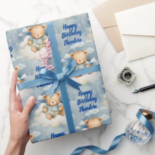 Papel De Regalo Bebé Cute Oso Niños Personalizados Cumpleaños