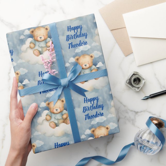 Papel De Regalo Bebé Cute Oso Niños Personalizados Cumpleaños (Regalar)