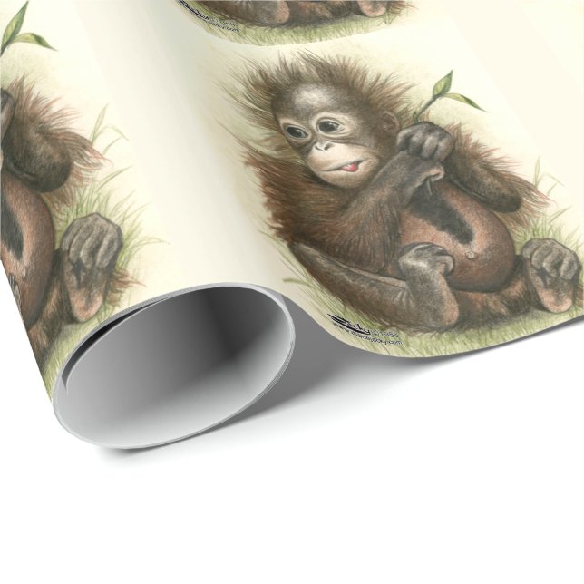 Papel De Regalo Bebé del orangután con las hojas (Esquina del rollo)