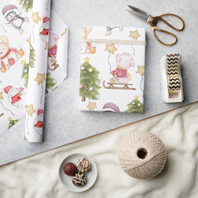 Papel De Regalo Bebé divertido Animales Estrellas Árboles Navidade (Artesanía)