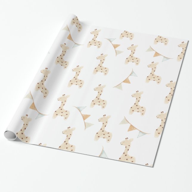 Papel De Regalo Bebé ducha linda Giraffe (Desenrollado)