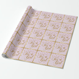 Papel De Regalo Bebé dulce rosa y confetti de oro