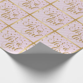 Papel De Regalo Bebé dulce rosa y confetti de oro