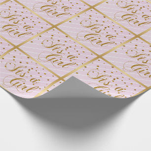 Papel De Regalo Bebé dulce rosa y confetti de oro