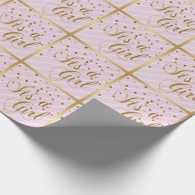 Papel De Regalo Bebé dulce rosa y confetti de oro (Esquina)