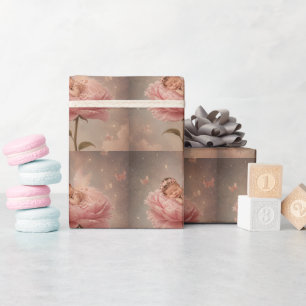 Papel De Regalo Bebé durmiendo flor rosa