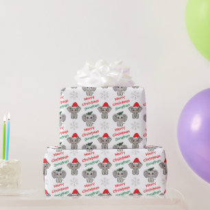 Papel De Regalo Bebé elefante lindo sombrero de Santa Navidad