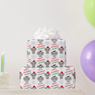 Papel De Regalo Bebé elefante lindo sombrero de Santa Navidad