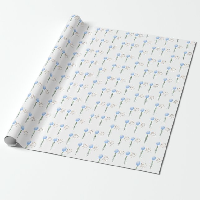 Papel De Regalo Bebé globo azul Invitación a ducha Oh niño (Desenrollado)