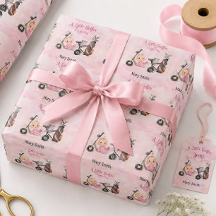 Papel De Regalo Bebé Golfista Niña para Baby Shower en rosa