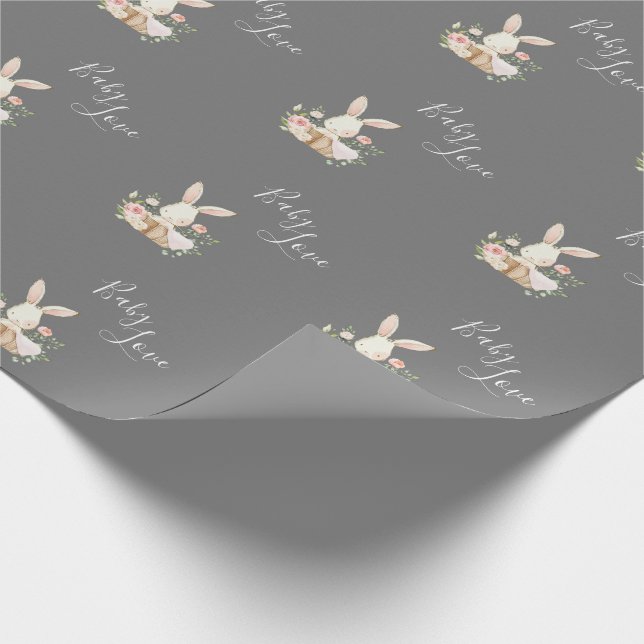 Papel De Regalo Bebé lindo amor Script Gris conejo ducha (Esquina)