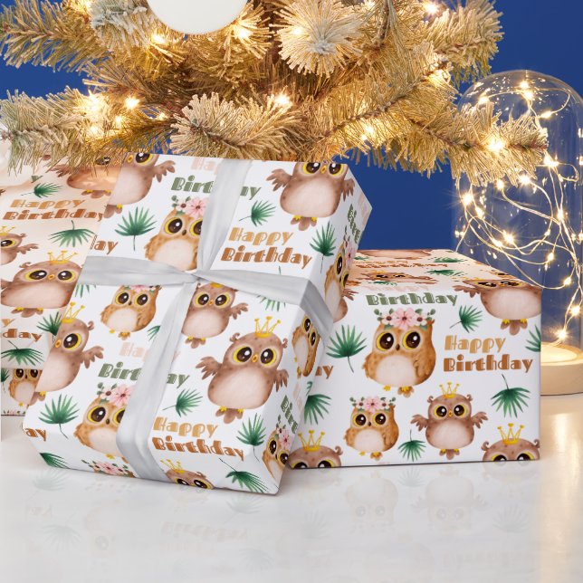 Papel De Regalo Bebé lindo Lechuza feliz cumpleaños (Vacaciones)