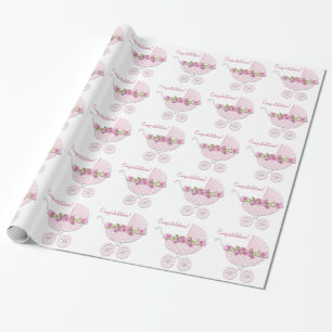 Papel De Regalo Bebé Niña Cochecito Rosa
