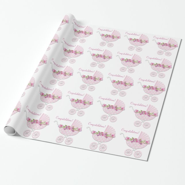 Papel De Regalo Bebé Niña Cochecito Rosa (Desenrollado)