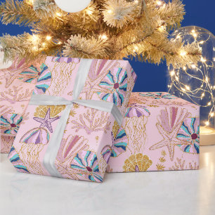 Papel De Regalo Bebé Niña Rosa Bajo el Mar Brillante