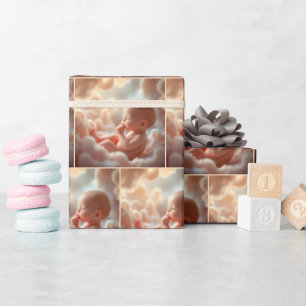 Papel De Regalo Bebé No Nacido En Nubes Rosa