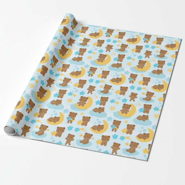 Papel De Regalo Bebé poco cuarto de niños del oso (Desenrollado)
