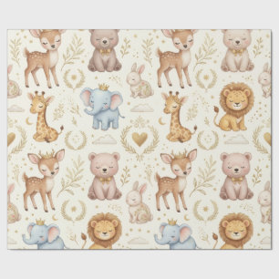 Papel De Regalo Bebé Real Safari Animales del Bosque Marfil Dorado