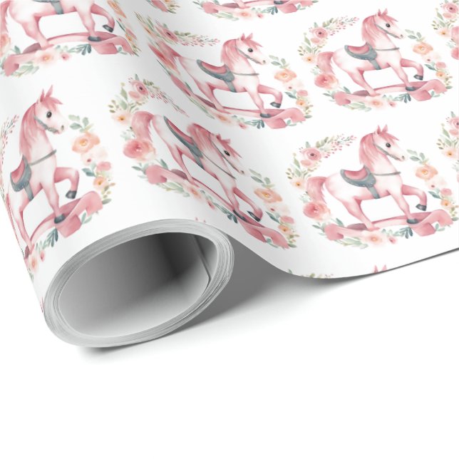 Papel De Regalo Bebé Rosa Cute Chica Rockear Caballo Regalo Envolv (Esquina del rollo)