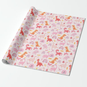 Papel De Regalo Bebé Rosa Cute Dino Dinosaurios Niños Cumpleaños