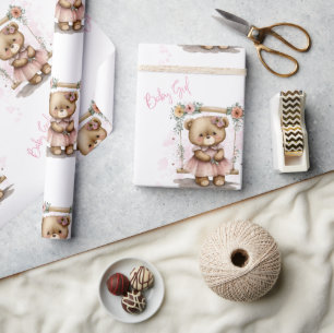 Papel De Regalo Bebé rosa Teddy Bear Baby Shower