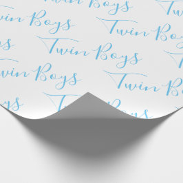 Papel De Regalo Bebé Script Blue Twin Boys Baby
