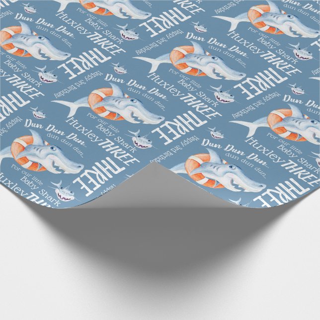 Papel De Regalo Bebé tiburón personalizado de tercer año arte acua (Esquina)