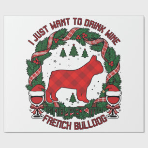 Papel De Regalo Bebe Vino Bulldog Francés Perro Cuadro Rojo Navida