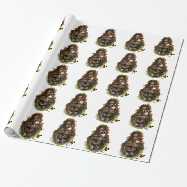 Papel De Regalo Bebé y mariposa de Orangután (Desenrollado)