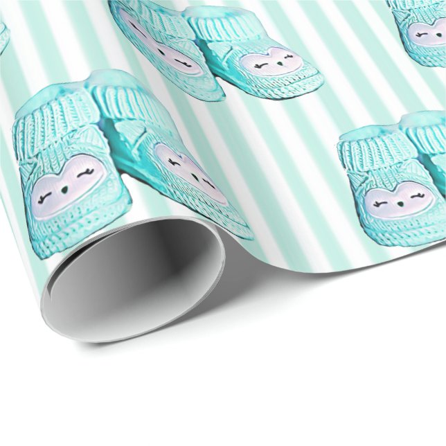 Papel De Regalo Bebés azules de búho lindo envuelto de regalo de B (Esquina del rollo)
