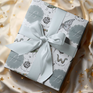 Papel De Regalo Bebés azules de criba dulce insectos niños