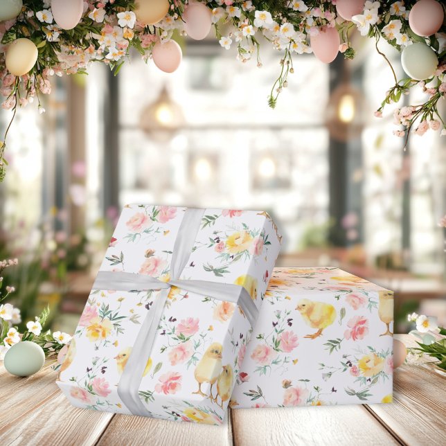 Papel De Regalo Bebés de Pascua Chicas Floral de primavera (Easter Baby Chicks Spring Floral Wrapping Paper)