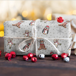 Papel De Regalo Bebés grises claros Primeros animales de invierno 