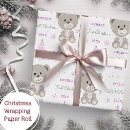 Papel De Regalo Bebés Primeras Chicas de Teddy de Navidad Oso Rosa