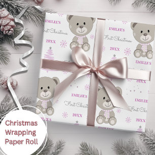 Papel De Regalo Bebés Primeras Chicas de Teddy de Navidad Oso Rosa
