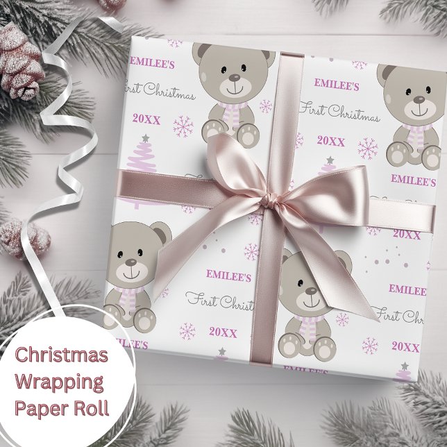 Papel De Regalo Bebés Primeras Chicas de Teddy de Navidad Oso Rosa (Subido por el creador)