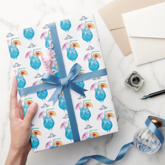 Papel De Regalo Bebidas de cóctel azules sobre blanco (Regalar)