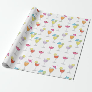 Papel De Regalo Bebidas De Cóctel Divertidas Tropicales Coloridas 