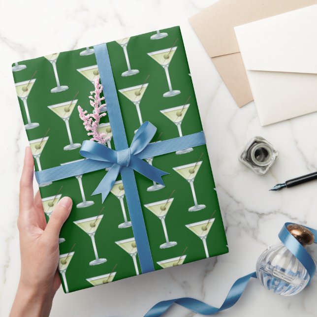 Papel De Regalo Bebidas de Martini sobre fondo verde (Regalar)