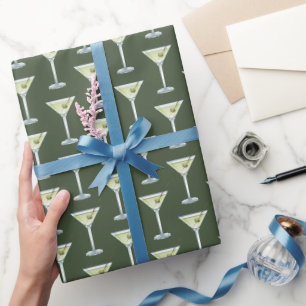 Papel De Regalo Bebidas de Martini sobre fondo verde oliva