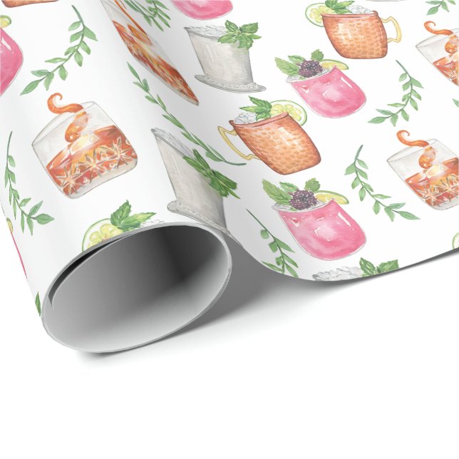 Papel De Regalo Bebidas de menta julep de Derby en acuarela (Esquina del rollo)
