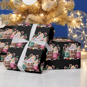 Papel De Regalo Bebidas de Navidad Pink Coquette Café de Jengibre