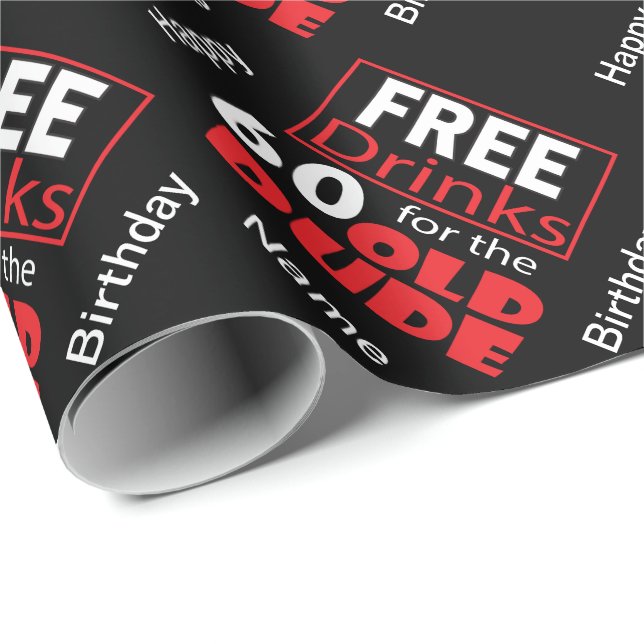 Papel De Regalo Bebidas gratis para los 60 años - Cumpleaños (Esquina del rollo)